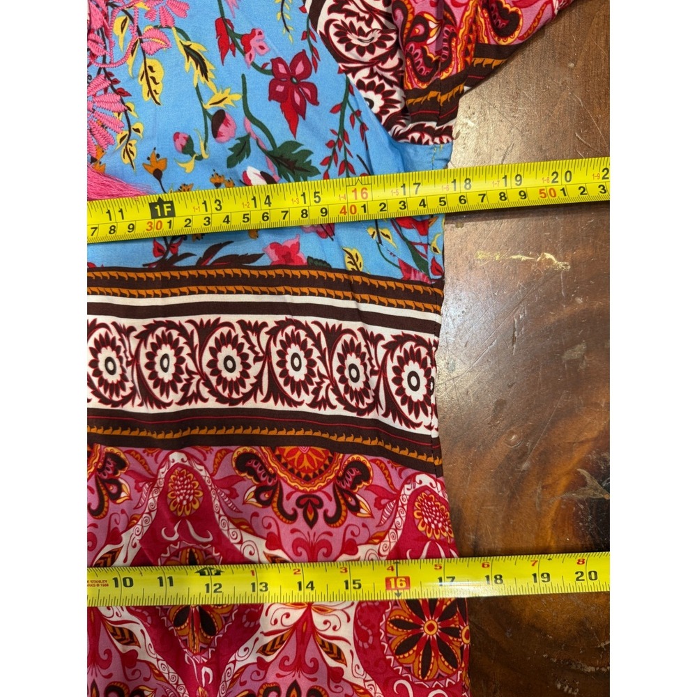 Aziza Womens Boho Floral Paisley Embroidered Tassel Tunic Top Blue Pink Size M - Picture 6 of 10